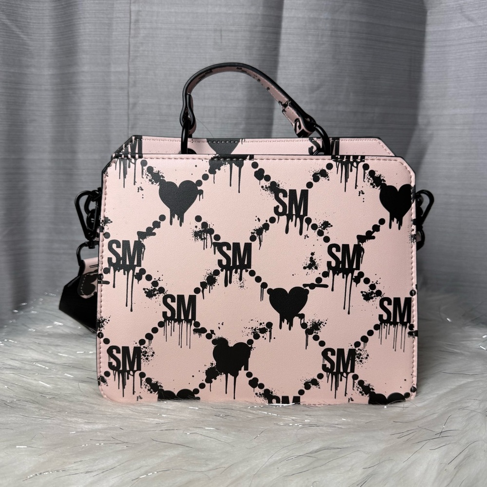STEVE MADDEN Lilac Pink Dripping Hearts Satchel Crossbody Bag - Picture 5 of 10